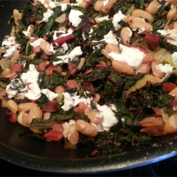 Swiss Chard with Pinto Beans and Goat Cheese