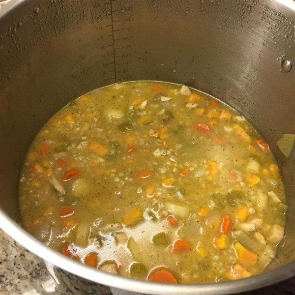Chicken Barley Soup with Sweet Potato