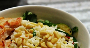 Browned Butter and Mizithra Cheese Pasta with Chicken, Spinach and Herbs