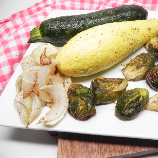 Roasted Summer Squash, Zucchini, and Brussels Sprouts