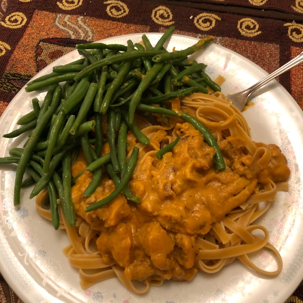 Sausage Linguine with Ginger Pumpkin Sauce