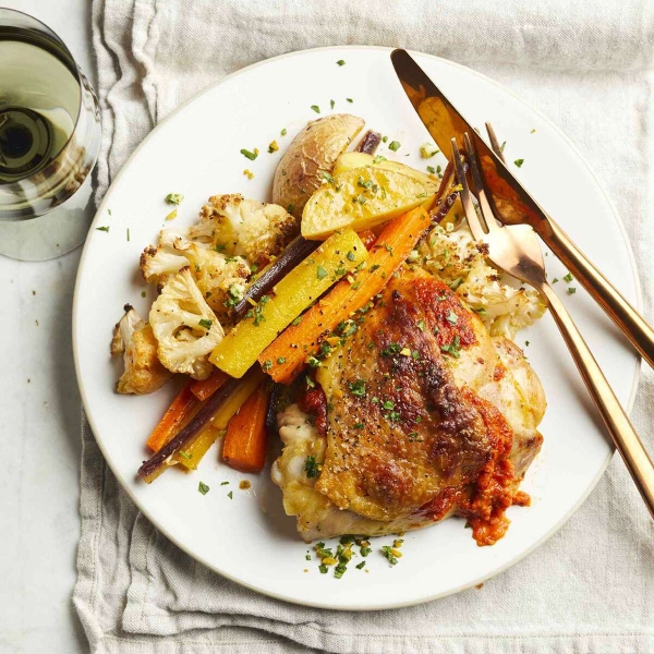 Sheet Pan Harissa Chicken Dinner