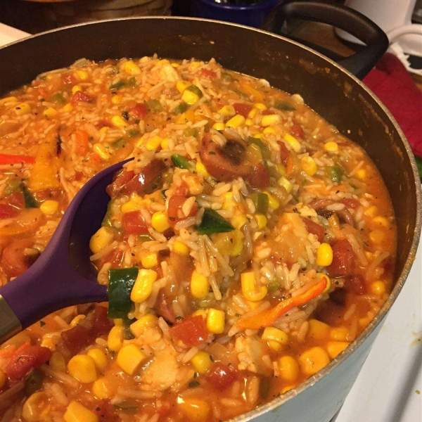 Three-Pepper Rice and Chicken Pot