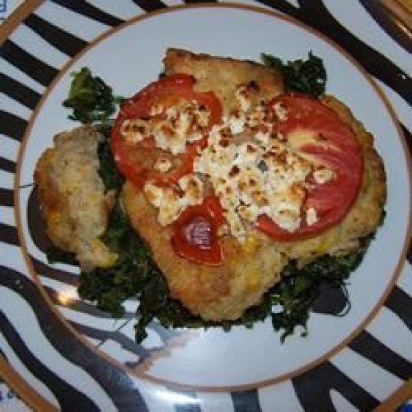 Pan-fried Polenta with Corn, Kale and Goat Cheese