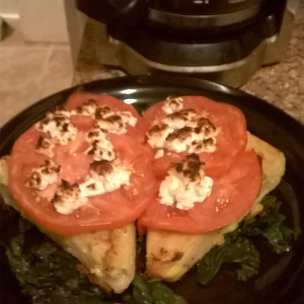 Pan-fried Polenta with Corn, Kale and Goat Cheese