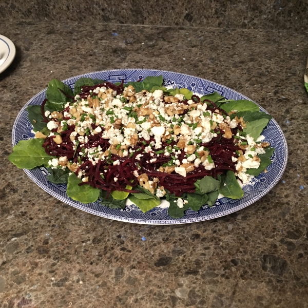 Spiralized Roasted Beet Salad with Quince Vinaigrette