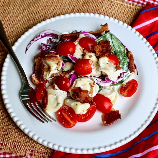 Layered Spinach Tortellini Salad