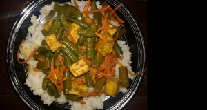Coconut Curried Tofu with Green Beans and Coconut Rice