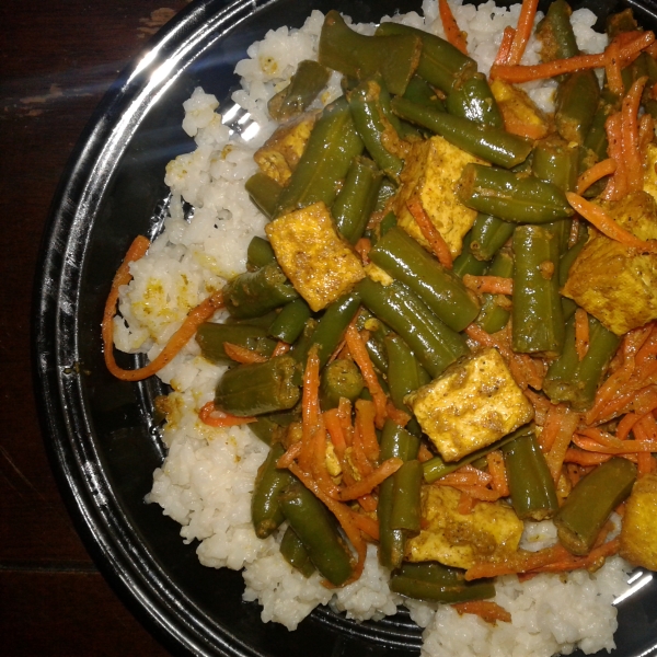 Coconut Curried Tofu with Green Beans and Coconut Rice