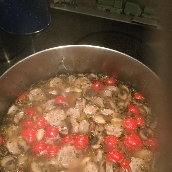 Gluten Free Elbows with Mixed Mushrooms and Italian Sausage Soup