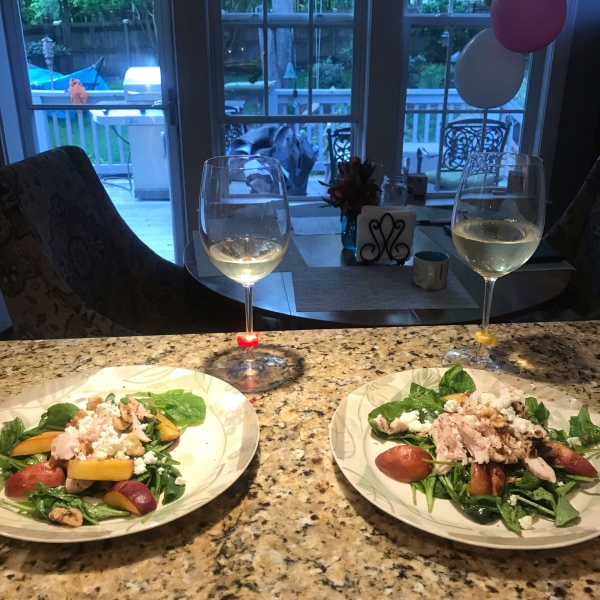 Grilled Chicken, Peach, and Arugula Salad