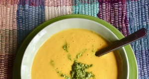 Vegan Sweet Potato Soup with Kale Pesto