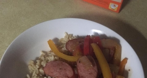 Spicy Sausage and Peppers Over Rice