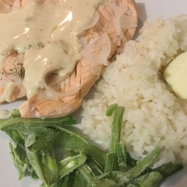 Quick Poached Salmon with Dill Mustard Sauce