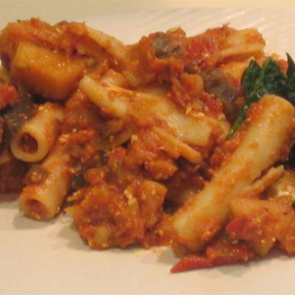 Rigatoni with Eggplant, Mushrooms and Goat Cheese