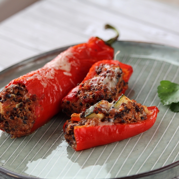 Stuffed Red Peppers with Quinoa, Mushrooms, and Turkey