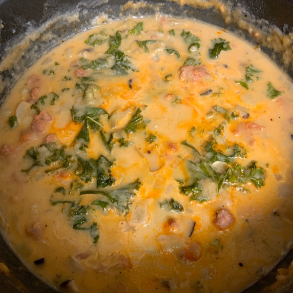 Cream of Potato with Chorizo and Kale Soup