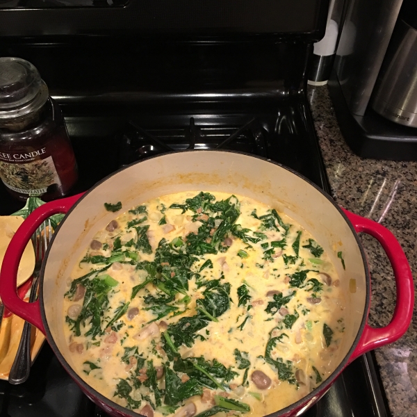 Cream of Potato with Chorizo and Kale Soup