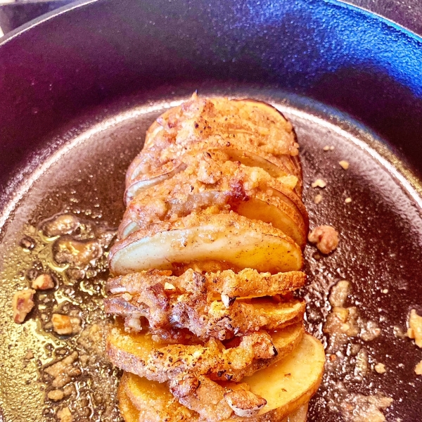 Hasselback Sweet Potato with Pecan Streusel