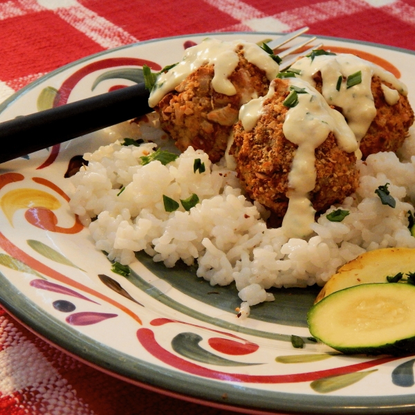 Nutty Chicken Meatballs with Lemon Sauce