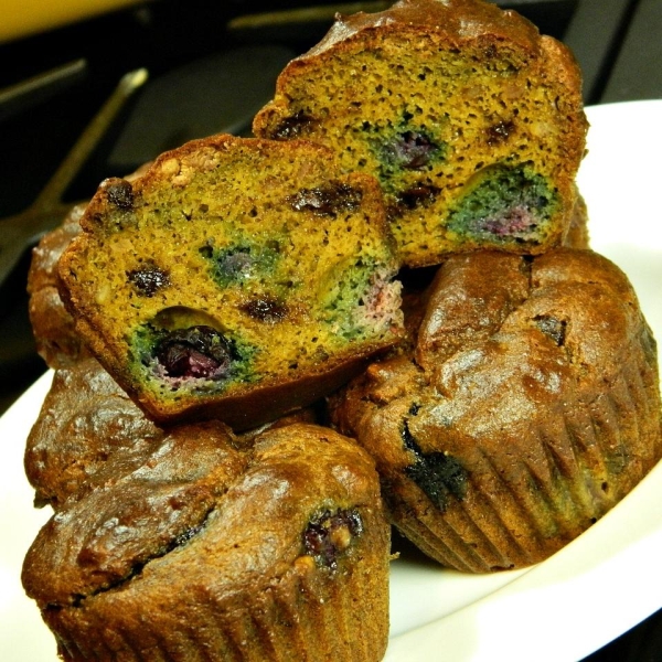 Pumpkin Blueberry Cashew Chocolate Muffins