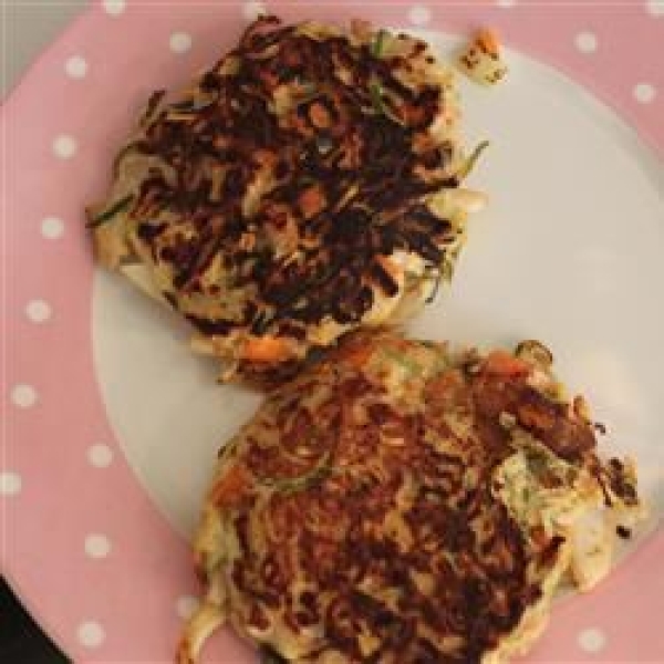 Low-Cal Zucchini Pancakes with Low-Fat Basil Dressing