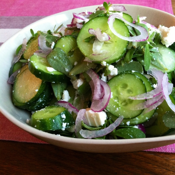 Purslane, Cucumber, and Feta Salad