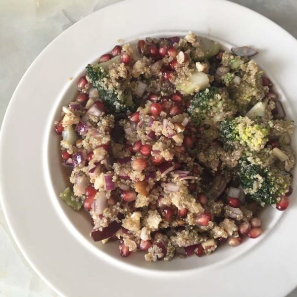 Quinoa Salad with Broccoli, Nuts, and Pomegranate