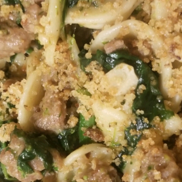 Orecchiette Pasta with Broccoli Rabe, Sausage, and Pecorino Cheese