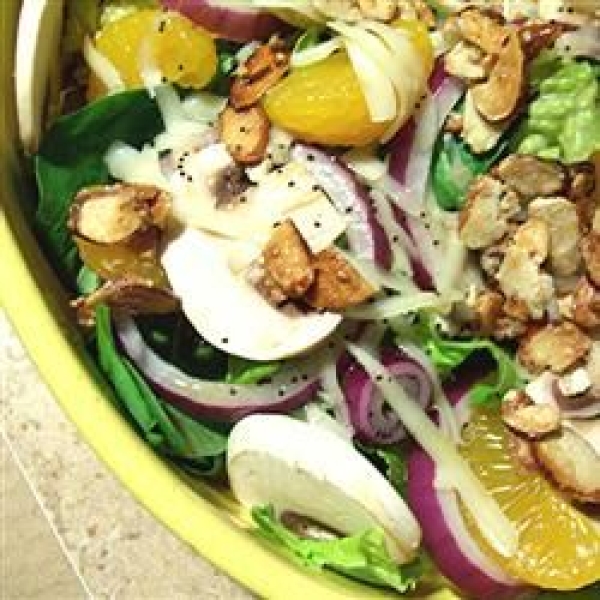 Sugar Toasted Almond Spinach Salad