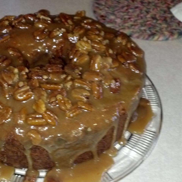 Jim's Apple Raisin Pound Cake with Praline Glaze