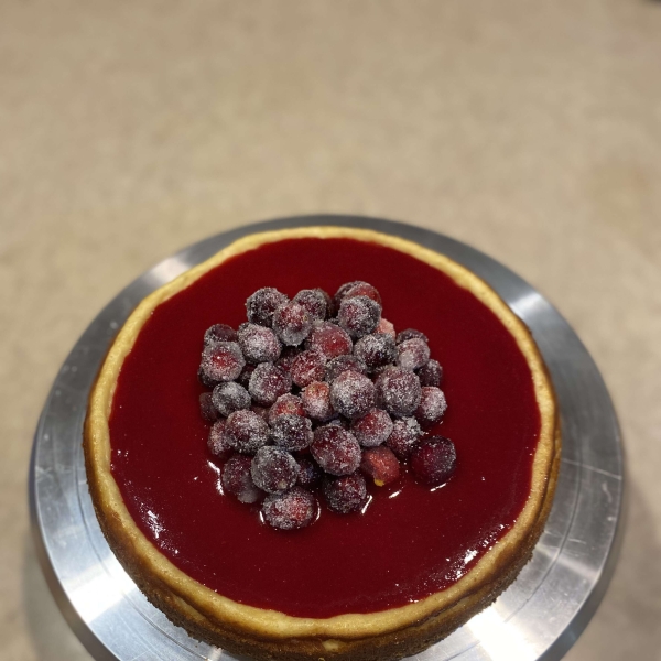 Cheesecake with Cranberry Glaze and Sugared Cranberries