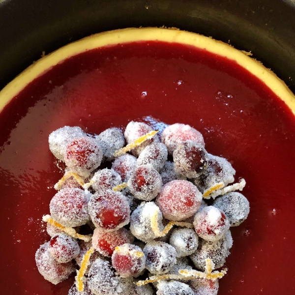 Cheesecake with Cranberry Glaze and Sugared Cranberries