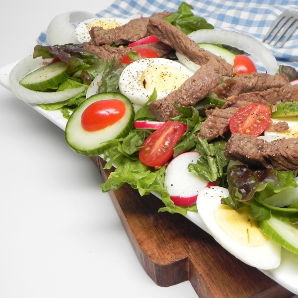 Layered Beef Salad with Warm Dressing