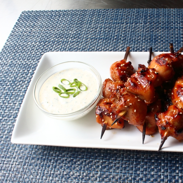 Grilled Chicken Teriyaki Skewers with Miso Ranch