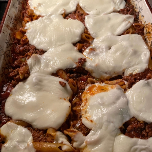 Miles of Mozzarella Baked Mostaccioli