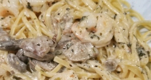 Shrimp and Mushroom Linguini with Creamy Cheese Herb Sauce