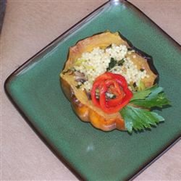 Vegan Acorn Squash Stuffed with Israeli Couscous