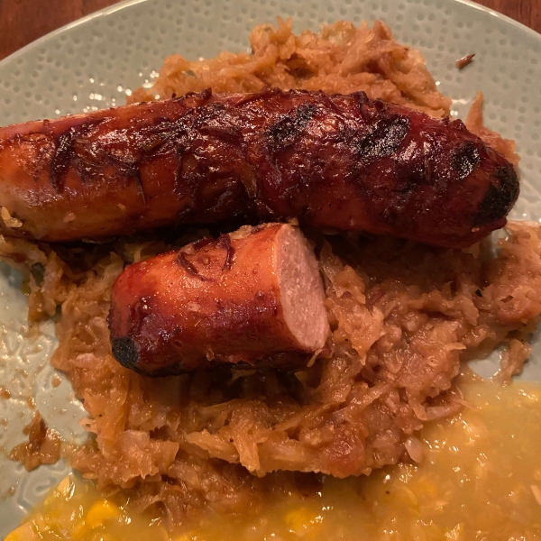 Beer Glazed Brats and Sauerkraut