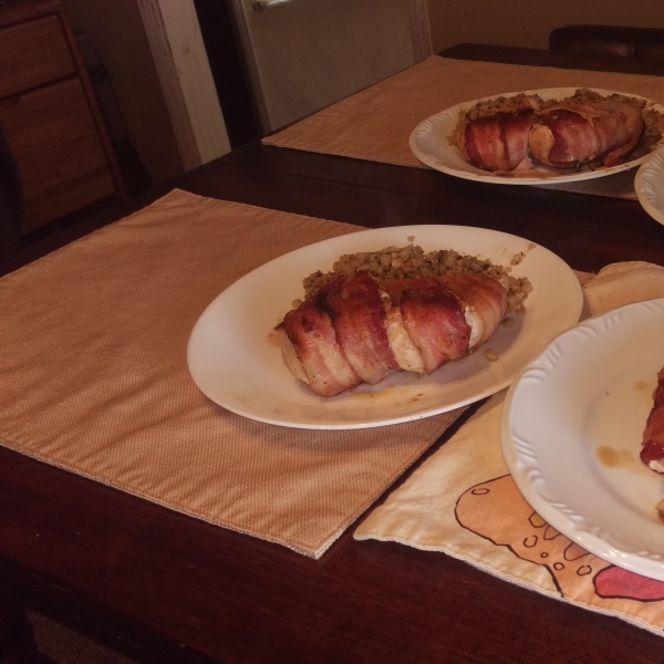 Herby Cauliflower Rice with Pecans and Candied Bacon-Wrapped Chicken