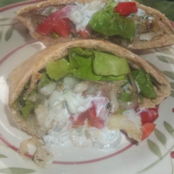 Grilled Salmon Greek Pitas
