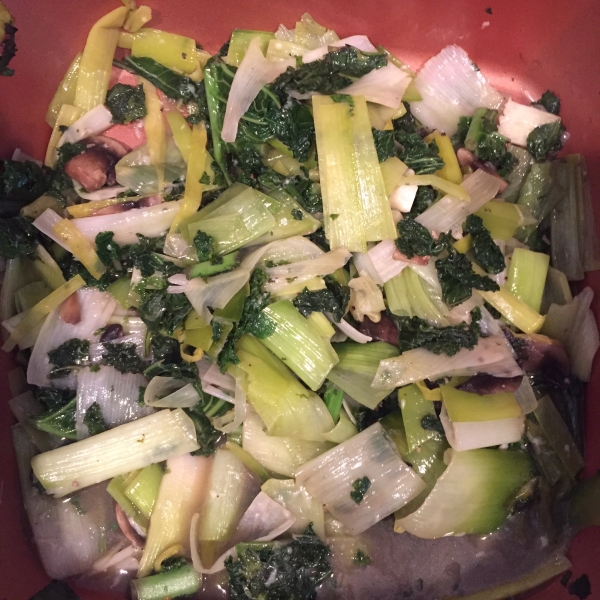 Braised Leeks and Mustard Greens