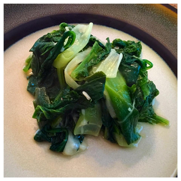 Braised Leeks and Mustard Greens