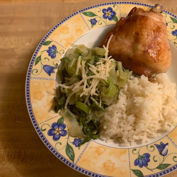 Braised Leeks and Mustard Greens