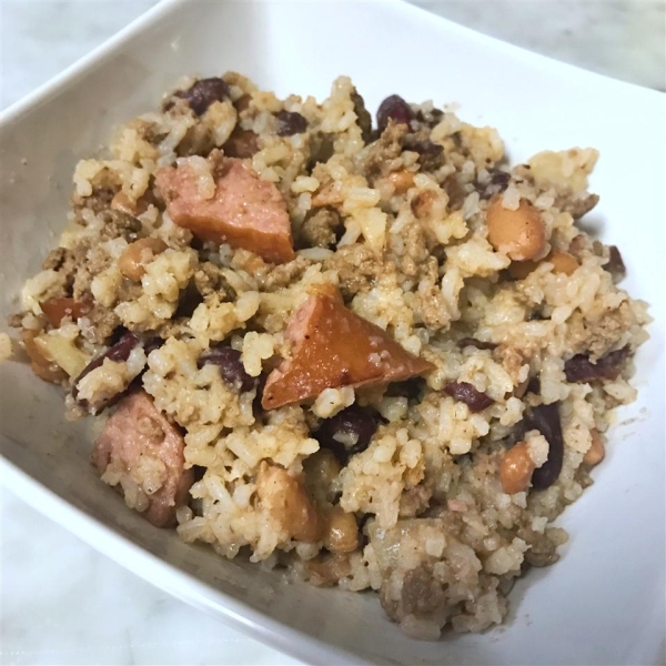 Ground Beef and Sausage in Red Beans and Rice