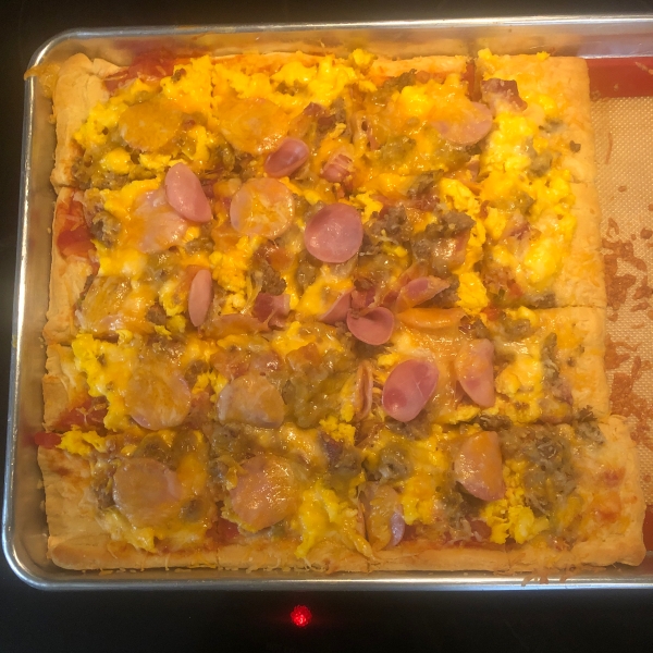 Breakfast Bacon and Sausage Pizza