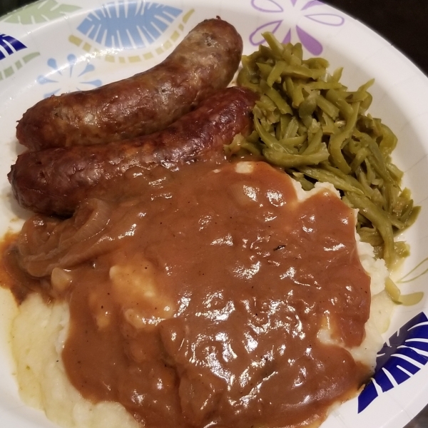 True Bangers and Mash with Onion Gravy