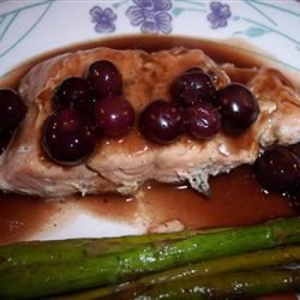 Grilled Salmon Steaks with Savory Blueberry Sauce