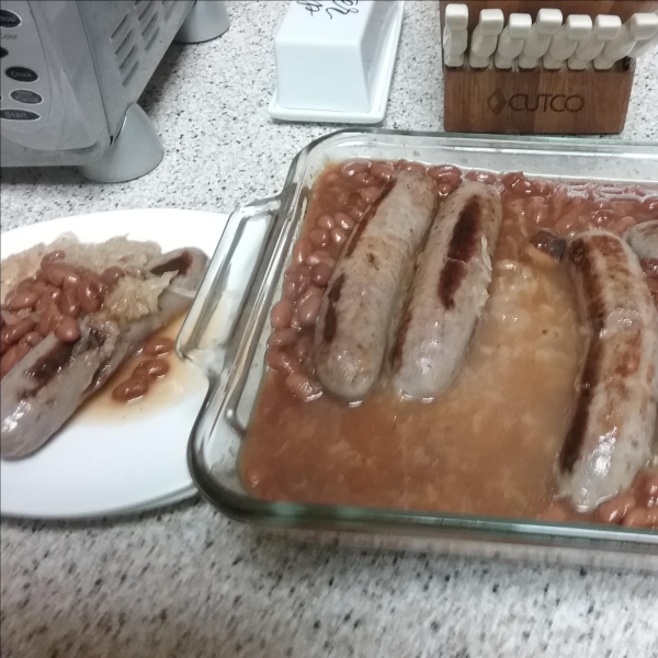 Bratwurst, Sauerkraut and Bean Casserole