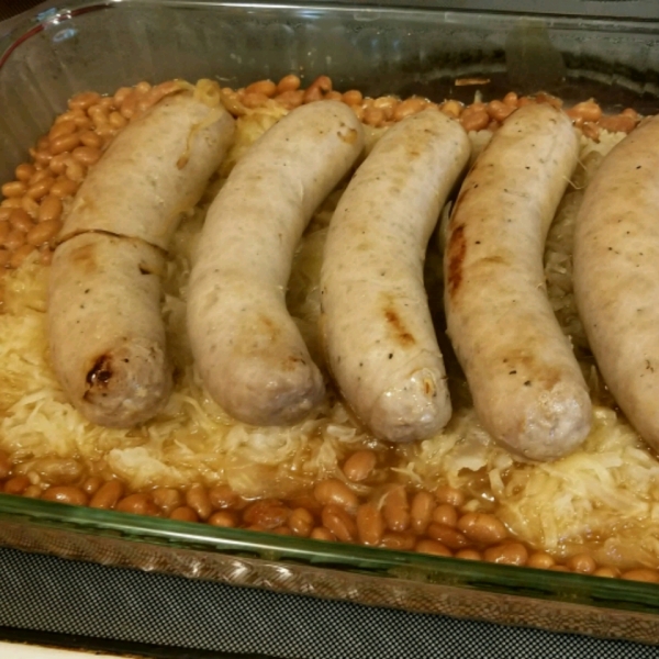 Bratwurst, Sauerkraut and Bean Casserole